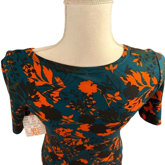 NEW LuLaRoe Julia Bodycon Stretch Jersey Knit Dress Women’s SZ XS Green Floral - Picture 6 of 8